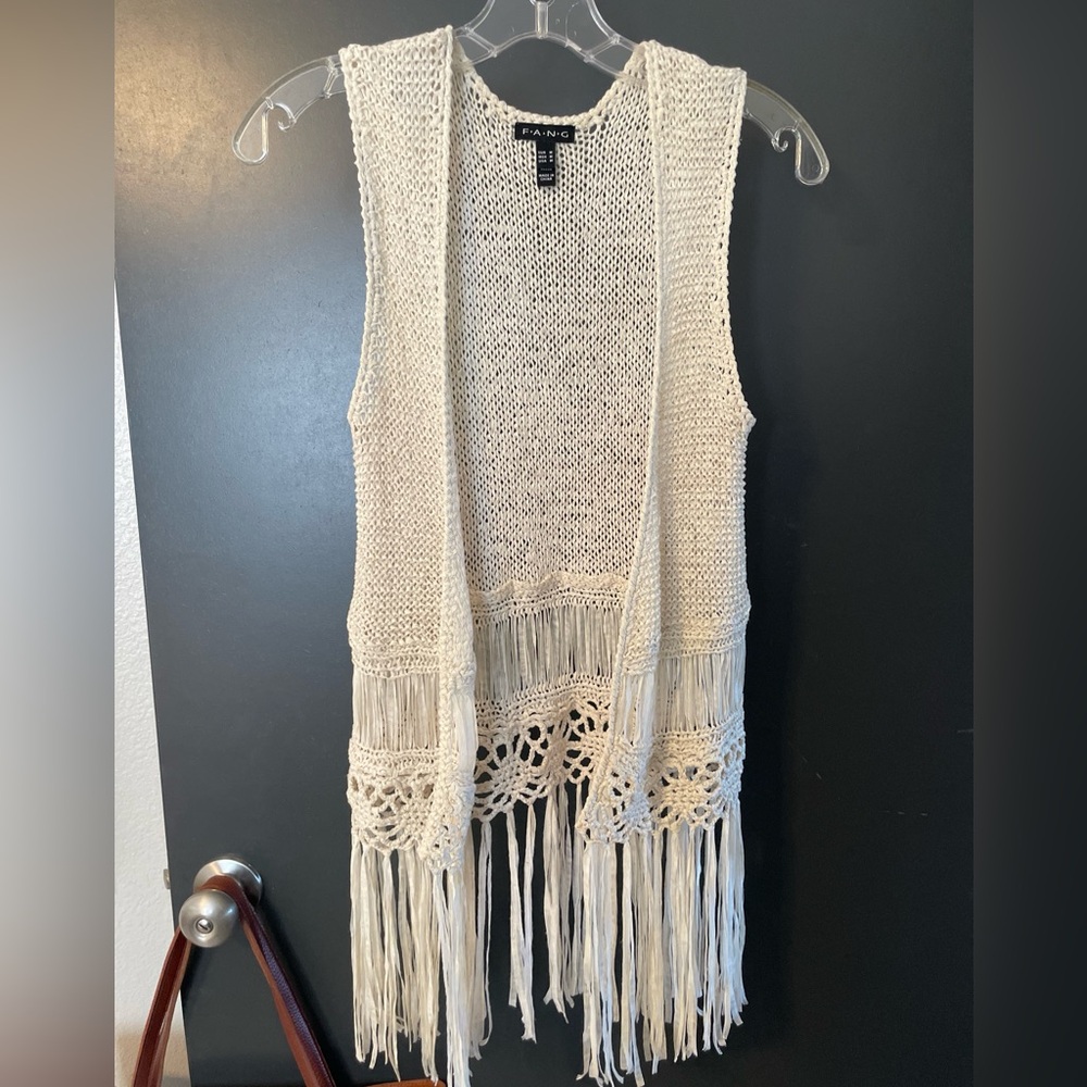 FANG Ivory crochet Knit Top festival boho hippie